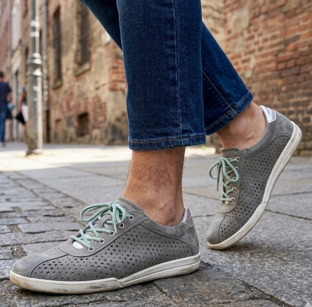 Josef Seibel Gray Perforated Leather Sneakers Men’s EU 41 Comfort  Lace-Up Shoes